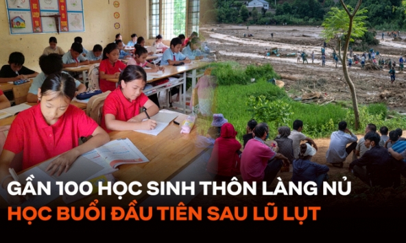 Gần 100 học sinh thôn Làng Nủ học buổi đầu tiên sau thảm họa lũ lụt