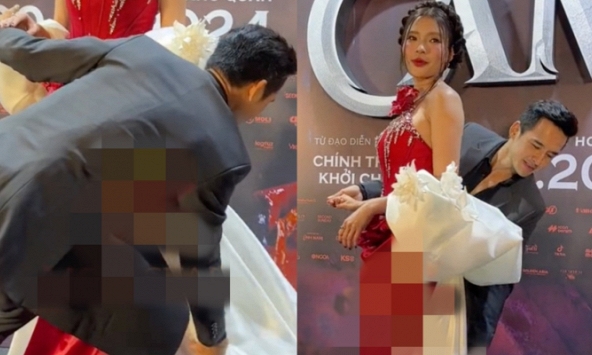 Nữ diễn viên đưa chồng đi thảm đỏ, chỉ 1 chi tiết ông xã cúi người cưng chiều cũng hút triệu view