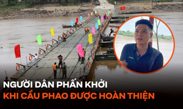 Người dân phấn khởi khi cầu phao được hoàn thiện: 'Kể từ ngày cầu Phong Châu bị sập, mình phải đi đường vòng 50km mới đến trường'