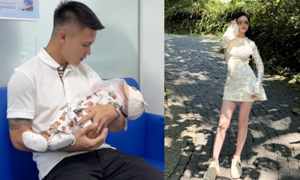  Quang Hải đưa quý tử đi tiêm, bế con khéo léo ra dáng bố bỉm sữa