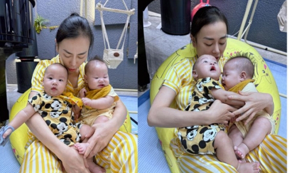 Khoe loạt ảnh cực yêu bên 2 bé sinh đôi, Phương Oanh được khen nuôi con khéo vì điều này