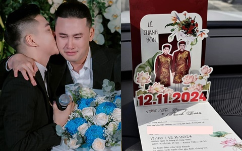 Cặp đôi đồng giới Vbiz tung thiệp cưới độc lạ, lộ 1 chi tiết chưa có trong tiền lệ showbiz