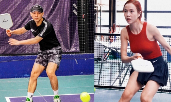 Biểu cảm 'khó đỡ' của Cường Seven khi cùng chị đẹp Ngọc Anh chơi pickleball
