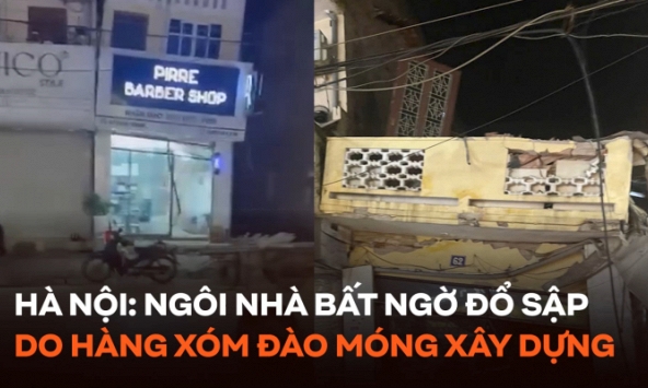 Khoảnh khắc nhà 2 tầng trên đường Quang Trung, Hà Nội bất ngờ đổ sập hoàn toàn, bên trong có 4 người