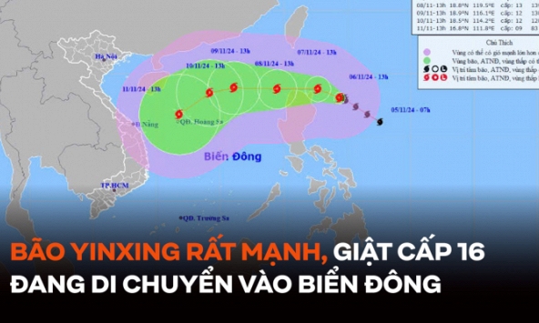 Bão Yinxing rất mạnh, giật cấp 16 đang di chuyển vào Biển Đông 
