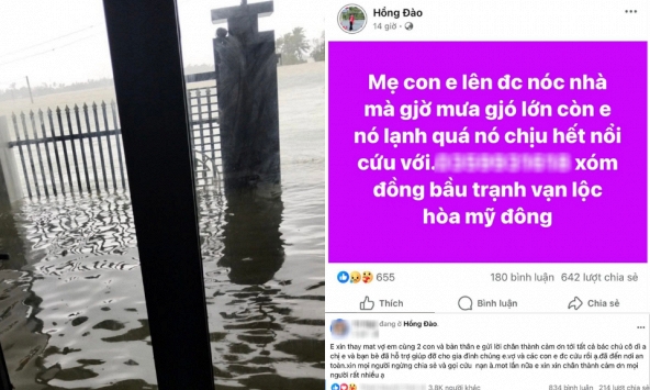 Người chồng cập nhật tình hình mới nhất của mẹ con mắc kẹt trên nóc nhà, cầu cứu xuyên đêm trong lũ dữ ở Đắk Lắk