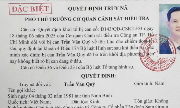 Truy nã đặc biệt Trần Văn Quý Chủ tịch HĐQT Sam Group