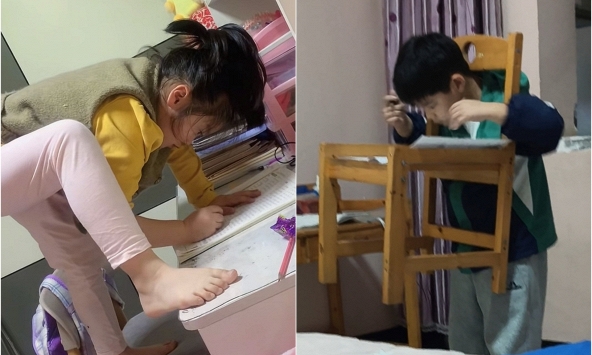 Bộ sưu tập tư thế làm bài tập của học sinh tiểu học: Nhìn thôi đã thấy 'tức cái lồng ngực'!