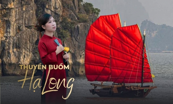 Chán cảnh check-in đền chùa, dàn nàng thơ xắn áo dài lội đá để chụp với thuyền buồm đỏ rực tại Hạ Long sau 10 năm