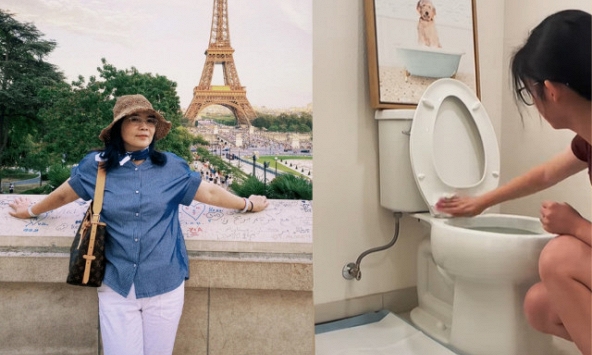 Giúp việc sau Tết đi du lịch Pháp, chụp ảnh gửi về cho chủ nhà đang tự cọ toilet