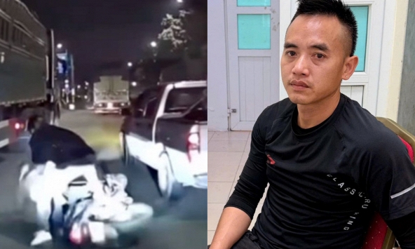 Tạm giữ hình sự Trần Anh Phương - tài xế bán tải tạt đầu xe máy chở 3 người giữa đường