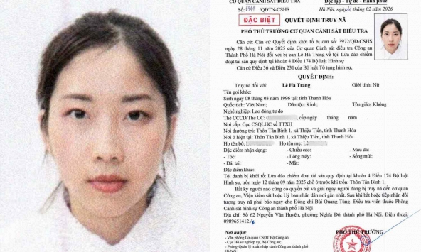 Truy nã đặc biệt Lê Hà Trang SN 1996