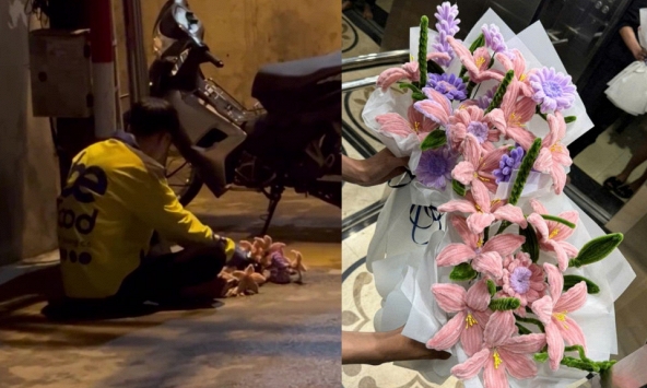 Bị 'tố' dàn dựng cảnh làm hoa bên đường giữa đêm để lấy lòng thương, nam shipper ở Hà Nội lên tiếng