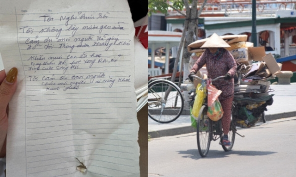 Mảnh giấy thông báo “nghỉ hưu” của người phụ nữ đi xin nước gạo khiến nhiều người xúc động: “Nhờ mọi người mà con tôi được ăn học…” 