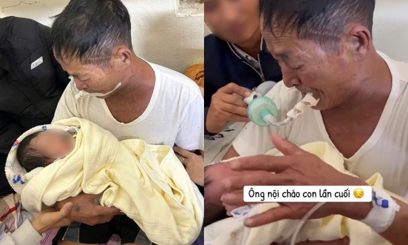 Xúc động cảnh ông nội đeo ống thở, cố bế cháu lần cuối trước khi qua đời: Con dâu chia sẻ chuyện phía sau