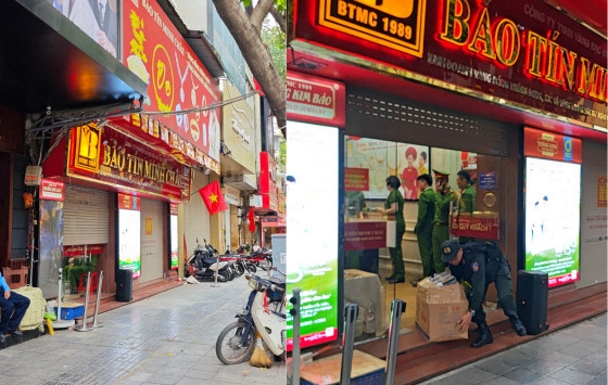 Cận cảnh cửa hàng Bảo Tín Minh Châu vào lúc này: Nhiều cảnh sát xuất hiện, hàng loạt thùng carton được thu giữ