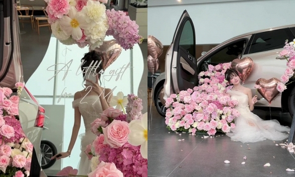 Được bố mẹ tặng ô tô hơn 2 tỷ vì đạt 2 triệu follower, cô gái Hà Nội chi thêm 14 triệu mua hoa tươi decor lễ nhận xe
