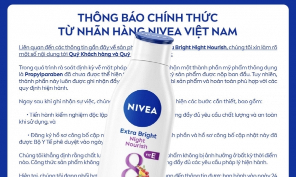 NIVEA Việt Nam thông báo khẩn về sản phẩm bị thu hồi toàn quốc