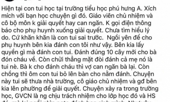 Diễn biến mới học sinh lớp 3 bị phụ huynh phạt 10 roi theo 'giao kèo', có sự chứng kiến của giáo viên