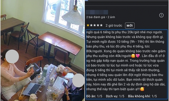 Ngồi cà phê 10 tiếng, bị phụ thu 40k/ người, nhóm khách đánh giá quán 1 sao: 'Ai bảo không có quy định rõ ràng về ngồi lâu'