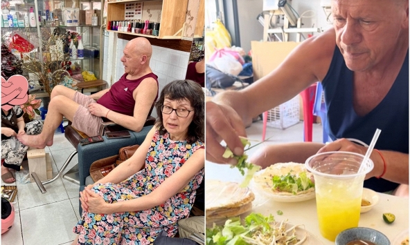 2 tháng 'hoà tan' của vợ chồng người Pháp được sui gia Việt Nam dẫn đi tắm sông, đi nhậu, tập nằm võng