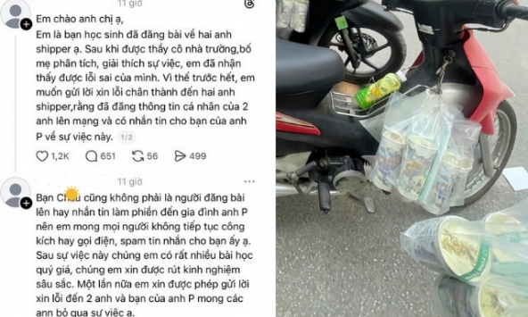 Xôn xao 'bài đăng xin lỗi' từ tài khoản nhận là học sinh tố 'shipper tự ý tiêu hủy 33 ly trà sữa giá 1,7 triệu'