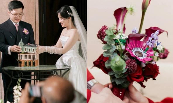 Cặp đôi Hà Nội 'chơi lớn': Mang thú vui đắt đỏ rải khắp đám cưới, bó hoa có 1-0-2 không ai đoán nổi