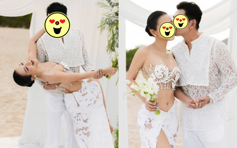 Cặp đôi diễn viên - ca sĩ Việt tổ chức lễ cưới ở biển, cô dâu diện hở đến mức chưa ai dám thử! 
