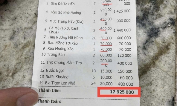 Lan truyền hóa đơn bữa ăn gần 18 triệu đồng dịp lễ ở Sầm Sơn: Nhà hàng giải thích, chính quyền vào cuộc