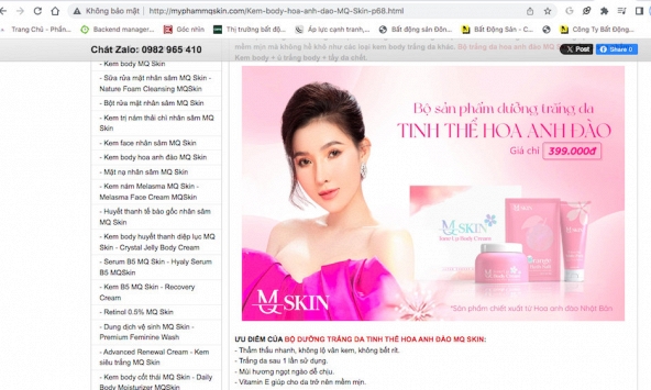 Cẩn trọng với website giả danh MQ Skin quảng cáo mỹ phẩm như 'thần dược”?