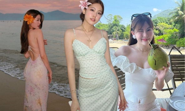Tăng Mỹ Hàn đi biển: Ít diện bikini, chuộng váy áo ngọt ngào, xinh lịm tim