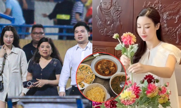 Cận cảnh mâm cơm chuẩn 'vợ đảm' của Đỗ Mỹ Linh, hé lộ cuộc sống làm dâu hào môn nhà bầu Hiển