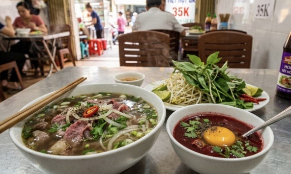 Bát nước đỏ au cạnh tô phở miền Nam khiến khách phương xa rén ngang, khách quen lại thòm thèm săn lùng
