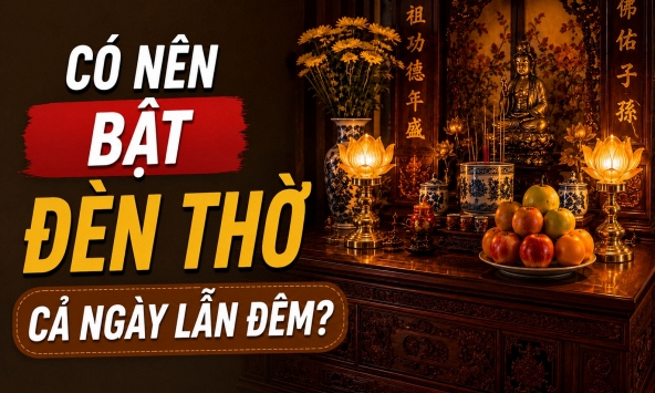 Có nên bật đèn thờ cả ngày lẫn đêm?
