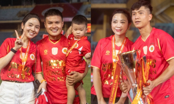 Dàn WAGs quy tụ ngày CAHN vô địch V.League: Quang Hải trao huy chương cho Chu Thanh Huyền, Võ Nhật Linh cam thường vẫn xinh!