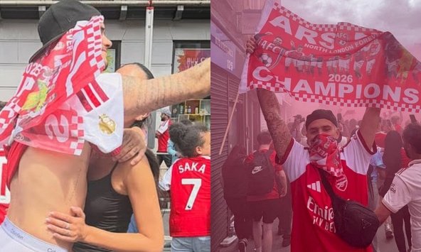 Romeo Beckham tình tứ bên bạn gái nóng bỏng giữa 'biển người' Arsenal đang diễu hành, mặc nỗi đau thua PSG tại Champions League