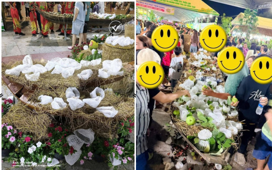 Mới khai mạc, nhiều tiểu cảnh tại Lễ hội Trái cây Đồng Tháp đã trơ trọi vì bị lấy mất trái cây