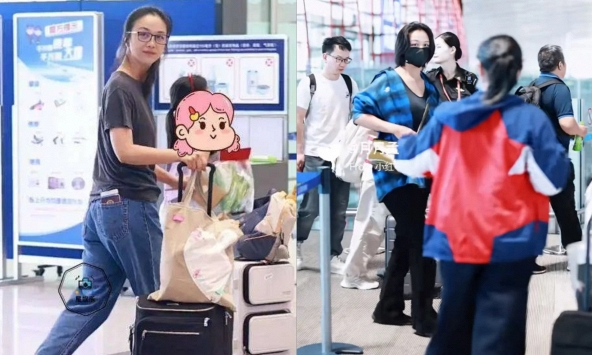 Thang Duy lộ bụng bầu lớn khi xuất hiện ở sân bay, diện áo sơ mi kẻ đơn giản nhưng vẫn thần sắc rạng ngời