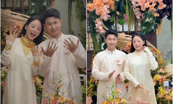 Tiểu thư Hà Tĩnh lên xe hoa “sáng nhất” một vùng: Cô dâu đeo vàng đeo đầy người