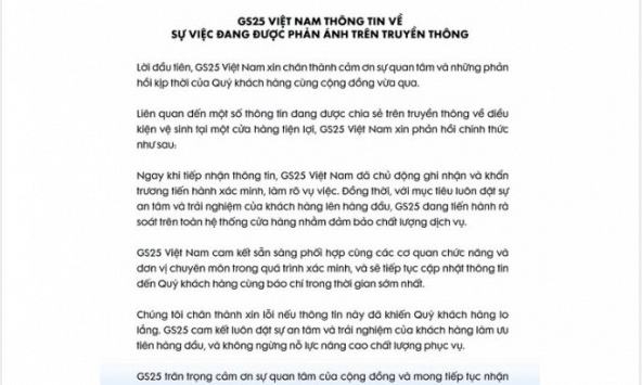 GS25 lên tiếng sau phản ánh về điều kiện vệ sinh: Rà soát toàn hệ thống, phối hợp cơ quan chức năng xác minh