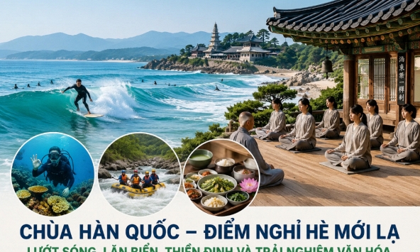 'Khóa tu mùa Hè' phiên bản Promax: Hàn Quốc biến chùa cổ thành trải nghiệm nghỉ hè, du khách đổ xô tới lướt sóng, lặn biển và sống healing