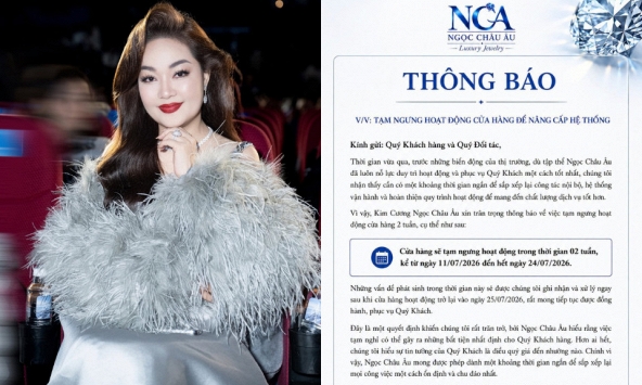 Tiệm vàng của Á hậu Hoàng Thanh Nga thông báo tạm ngừng hoạt động 2 tuần để 'nâng cấp hệ thống' trước khi giám đốc bị khởi tố