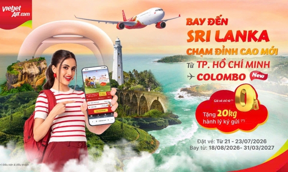 Cùng Vietjet khám phá Sri Lanka, tận hưởng giá vé chỉ từ 0 đồng cùng 20kg hành lý miễn phí
