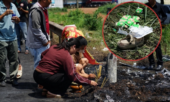 Hiện trường thương tâm vụ cháy xe khách ở Đồng Nai: Giày dép, túi xách cháy sém nằm ngổn ngang, nhiều người lặng lẽ thắp hương