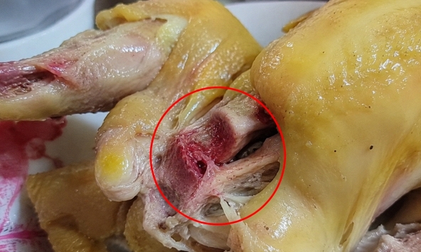 Vì sao thịt gà luộc chín vẫn đỏ xương?