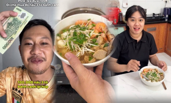 Vợ đưa 100.000 đồng đi chợ, chồng nấu được 3 tô bánh canh đầy ắp tôm và chả cá, còn dư tận 21.000 đồng