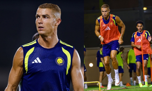 Ronaldo khoe body cuồn cuộn tuổi 41, đeo nhẫn cưới đến sân bóng, biểu cảm cực đáng yêu khi được đồng đội chúc phúc 