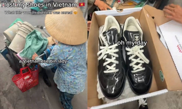 Bỏ quên đôi giày trên vỉa hè, khách Tây được cô nhặt ve chai dùng “mạng lưới quan hệ” tìm lại trong 40 phút