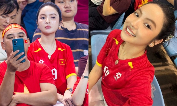 Loạt ảnh Chu Thanh Huyền - vợ Quang Hải trên sân Mỹ Đình lọt ống kính truyền thông còn xinh hơn ảnh tự đăng