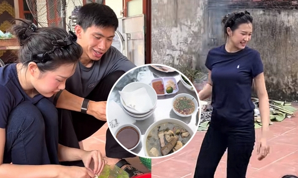 Doãn Hải My tất bật vào bếp nấu cỗ khi về quê Văn Hậu, visual vẫn sáng bừng